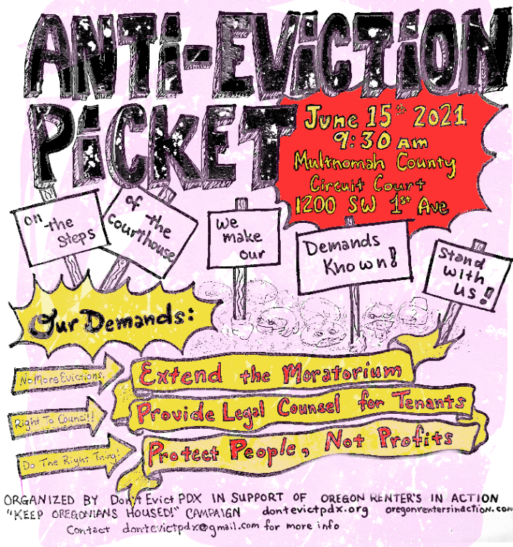 #PDX MC Courthouse. Tuesday. (Jun 15). 9:30am. Anti-Eviction Picket. 

Extend the Moratorium Now!

#wcww #DefendPDX #pdxprotestcomms #housingnow