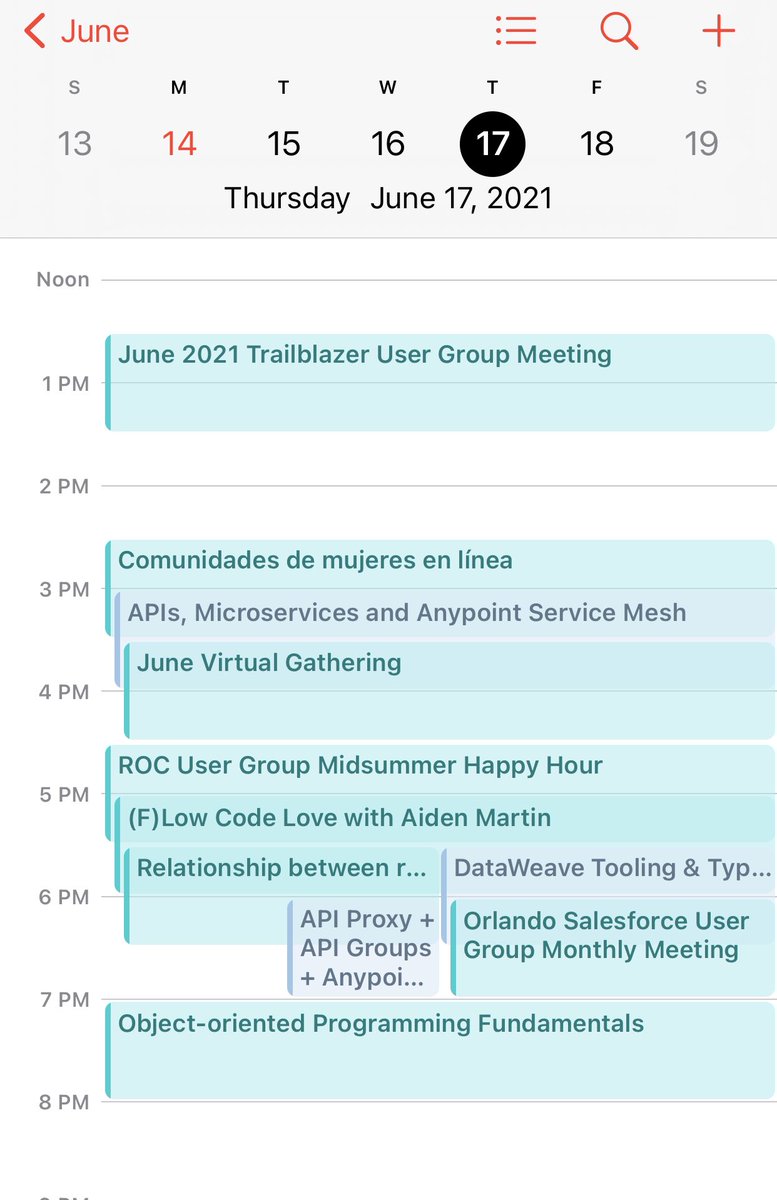 Looks like this Thursday 6/17 is going to be a busy day for MuleSoft and Salesforce developer communities! Lots of meetup events! Have you registered for your local event? (1/n)

⁦<a href="/MuleDev/">MuleSoft Community</a>⁩ ⁦<a href="/SalesforceDevs/">Salesforce Developers</a>⁩ #Mulesoftmeetups #Trailblazers #Community #meetups
