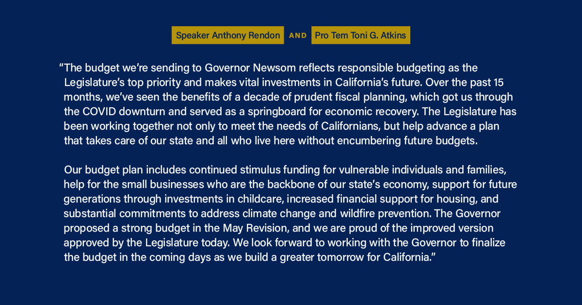 TFC_advocacy's tweet photo. Thank you @Rendon63rd @SenToniAtkins @CaWomensCaucus for your leadership in putting together a budget that lifts up families and children.  This budget supports #childcare4CA #providers with increases to #raisetherates and access to #NoLessThan200k slots👏👏👏👏👏 https://t.co/udC6DiavOS