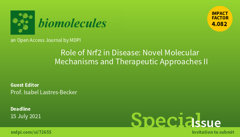 Biomol_MDPI's tweet photo. #ClosingSI
Only 30 days left! "Role of #Nrf2 in #Disease: Novel #MolecularMechanisms and #Therapeutic Approaches II" 

📢Submissions are open.
✏️Guest edited by Prof. Isabel Lastres-Becker @Isalabe13 @UAM_Madrid
👉https://t.co/a5CiyG79wG https://t.co/3DwjdZz2UZ