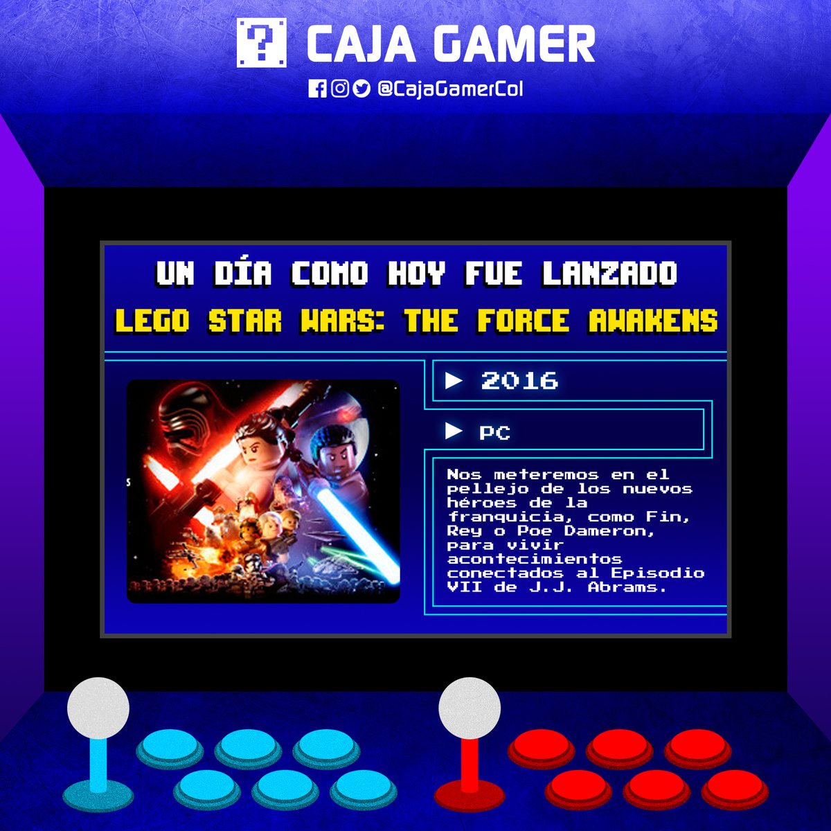 CajaGamerCol's tweet image. Un día como hoy...
Caja Gamer ► youtube.com/c/CajaGamer ◄

#LegoStarWarsTheForceAwakens #TTGames @TTGames
#CajaGamer #Undíacomohoy #colombia #gamers #videojuegos #StarWars #TheForceAwakens