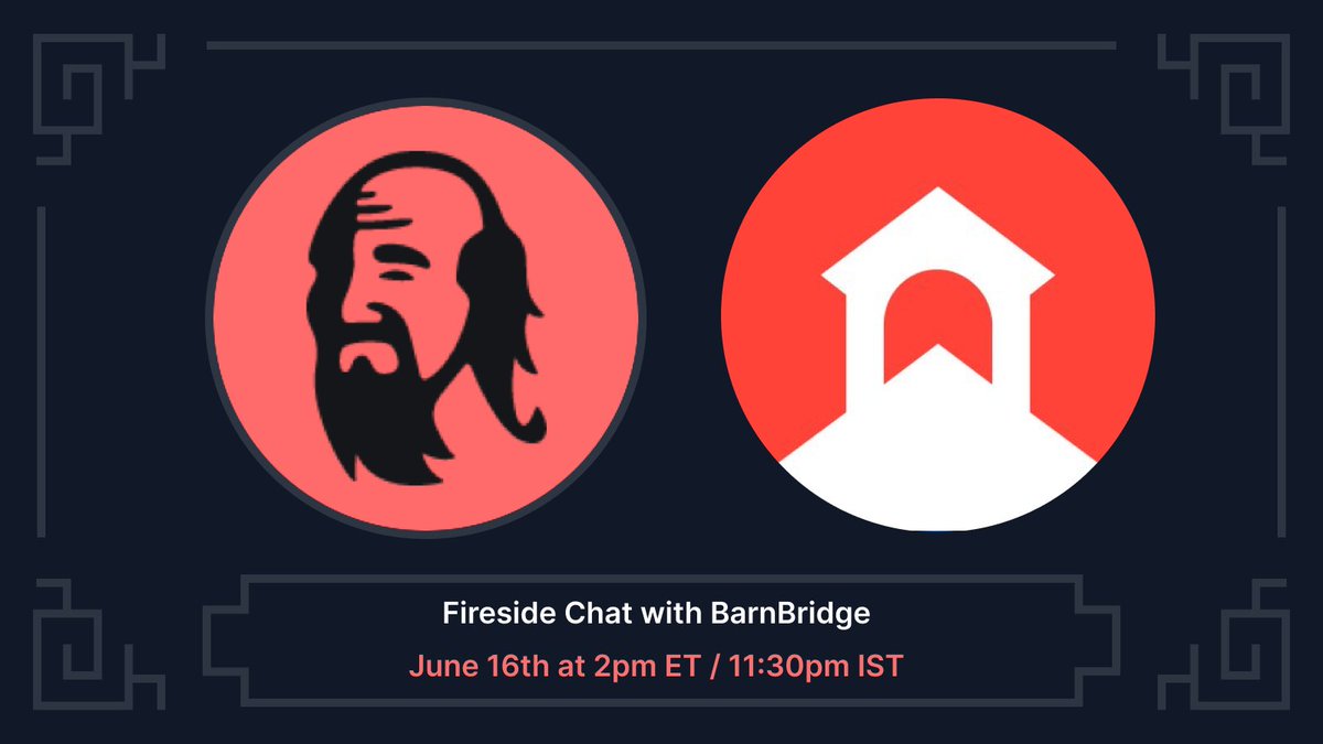 0xLaoZi's tweet photo. Join us on Wednesday for a #QiDao fireside chat with @fiege_max from @Barn_Bridge!🧑‍🌾

June 16th at 2pm ET / 11:30pm IST

https://t.co/shrRuEpyOa https://t.co/8qLAVYJm35