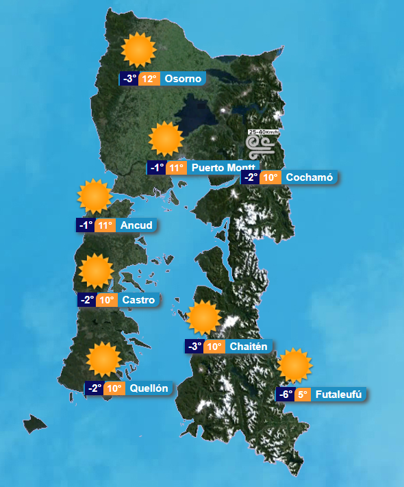 ⚠️❄️ ¡Recuerda! en #LosLagos, bajas temperaturas pronosticadas esta semana; conductores, tomar las precauciones respectivas, moderar velocidad.

Algunas 🌡️mínimas mañana: #Osorno -3 °C, #PuertoMontt -1 °C, #Ancud 1° C, #Castro -2°C, #Quellón -2 °C, #Chaitén -3 °C, #Futaleufú -6°C