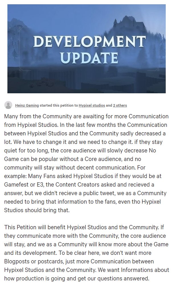 hytale_hub's tweet image. A user at Hytale Hub named @HeinzAnimation recently created a petition calling for better communication from the @Hytale team. 

Do you think the #Hytale staff should be communicating more frequently with the community?

🔗 View petition thread: hytalehub.com/threads/petiti…