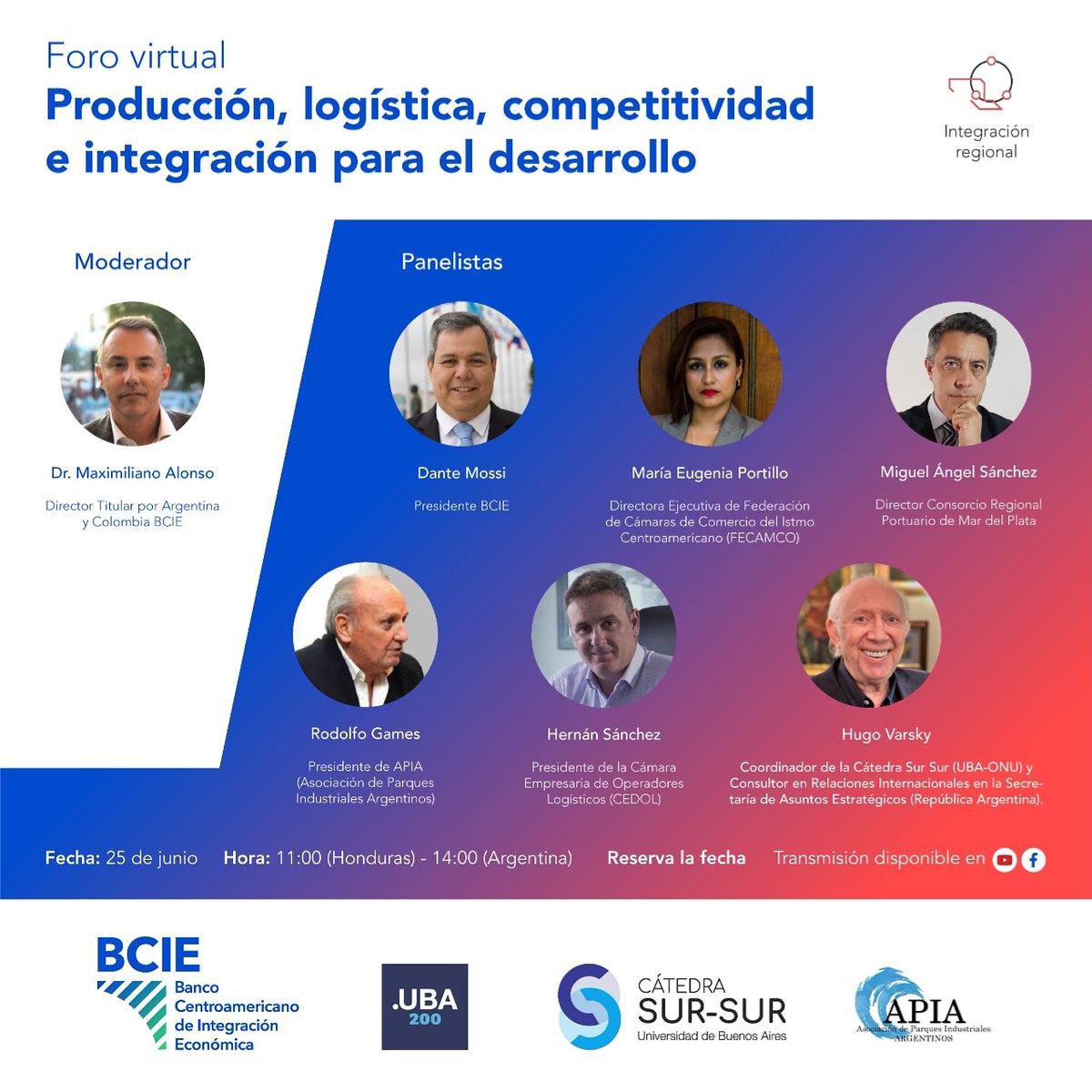 Foro virtual “𝐏𝐫𝐨𝐝𝐮𝐜𝐜𝐢𝐨́𝐧, 𝐥𝐨𝐠𝐢́𝐬𝐭𝐢𝐜𝐚, 𝐜𝐨𝐦𝐩𝐞𝐭𝐢𝐭𝐢𝐯𝐢𝐝𝐚𝐝 𝐞 𝐢𝐧𝐭𝐞𝐠𝐫𝐚𝐜𝐢𝐨́𝐧 𝐩𝐚𝐫𝐚 𝐞𝐥 𝐝𝐞𝐬𝐚𝐫𝐫𝐨𝐥𝐥𝐨” organizafot por <a href="/bcie_org/">BCIE</a>,APIA y la Cátedra Sur-Sur de <a href="/UBARectorado/">Universidad de Buenos Aires</a> <a href="/ubaglobal/">ubainternacional</a>
📅25/06 14h
👉⁣Inscribite forosestrategicosodebcie.org