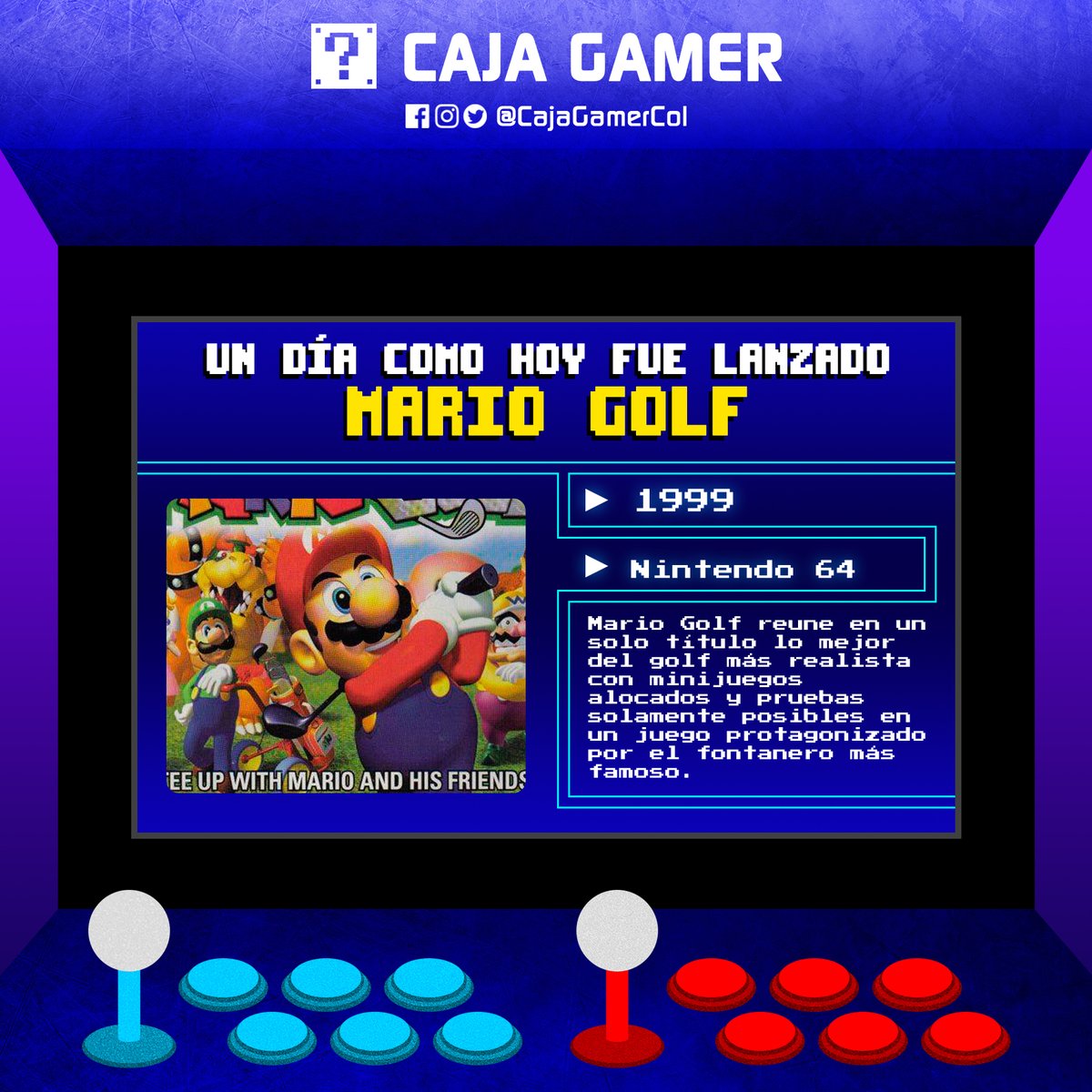 CajaGamerCol's tweet image. Un día como hoy...
Caja Gamer ► youtube.com/c/CajaGamer ◄

#MarioGolf #Nintendo @NintendoAmerica 
#CajaGamer #Undíacomohoy #colombia #gamers #videojuegos #SuperMario #Nintendo64