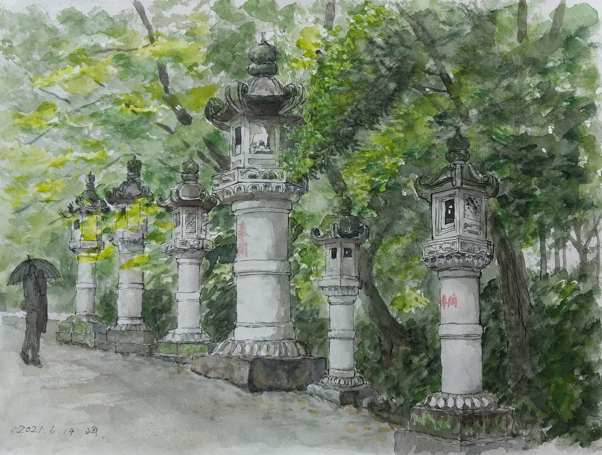 水彩画 　神社　SHO 水彩画 神社 SHO - メルカリ