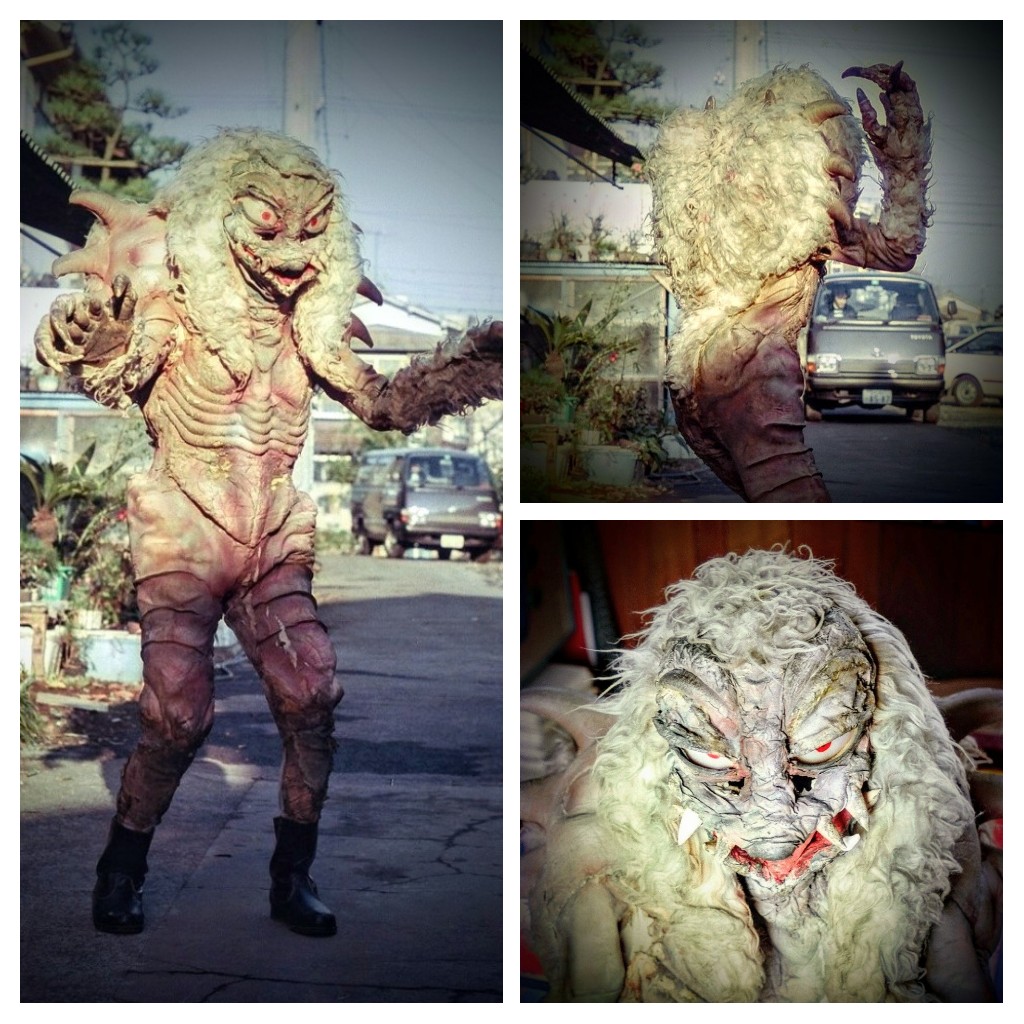 エリック Rt Naodawn 東映怪人 発掘ネガをスキャンした カタリベビースト 宇宙刑事シャリバン 第19 話に連続登場した魔怪獣 写真は1984年1月の物だが 放送から半年にもかかわらずアトラク使用でボロボロに 欠損した左瞼は 脛の皮を移植