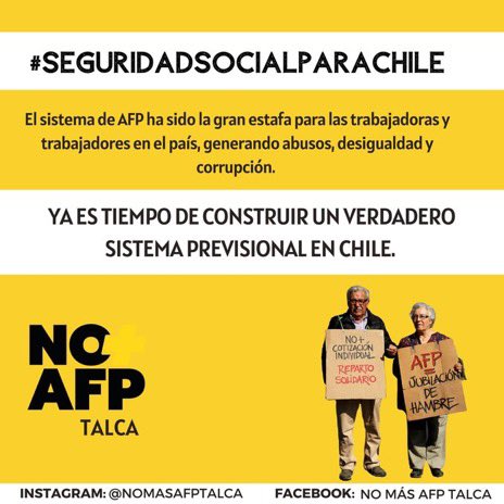 Sras y Sres parlamentarios, no pueden ser cómplices de un gbno con mínimo apoyo y que quiere aprobar una reformas que mantiene negocio de las AFP y entrega míseras pensiones. #NoReformaDePiñera
#SeguridadSocialParaChile
#NOmasAFP
#PautaLibre