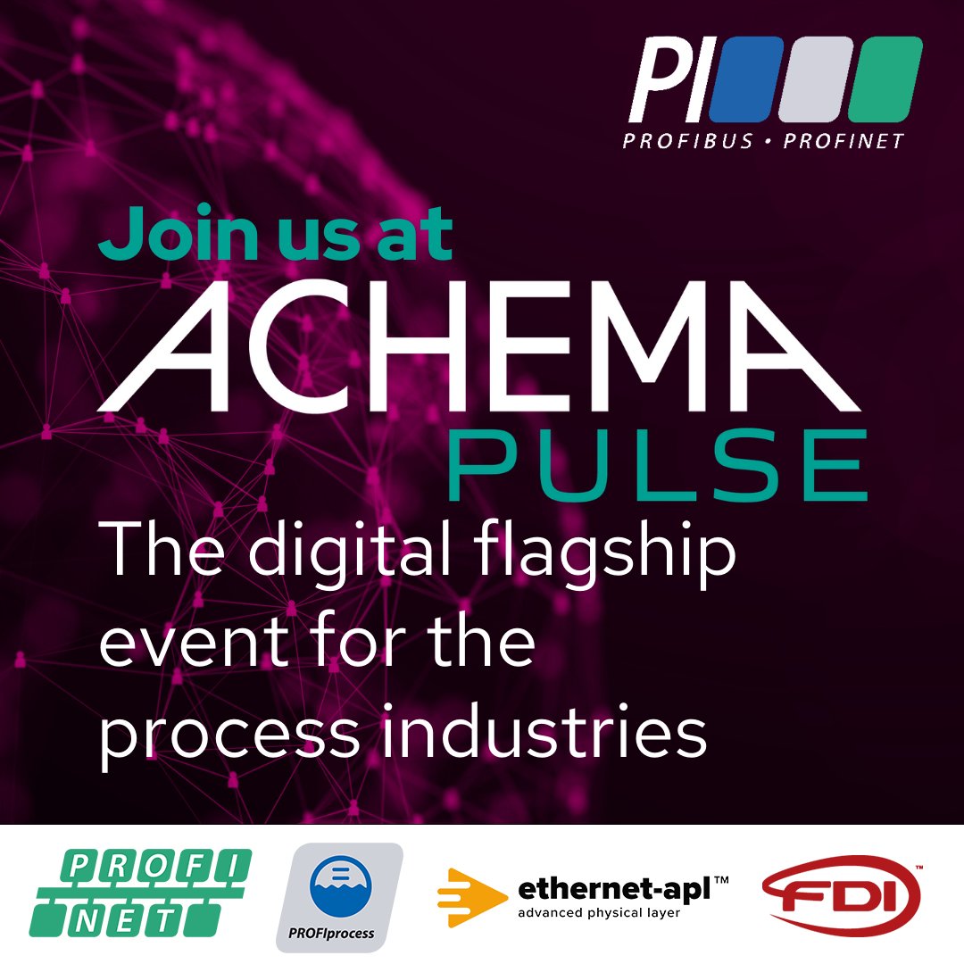 *ACHEMA Pulse- The doors are open* 🙂

Our technologies PROFINET in process automation, Ethernet-APL and FDI can be seen at our virtual PI booth at the ACHEMA Pulse! We look forward to welcoming you there.

Get your free ticket by using the code puzKD: buff.ly/3gsbdqc