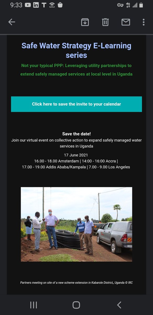 IRCWASHUg's tweet photo. Join the next #SafeWaterStrategy E-Learning session!
TOPIC: Leveraging Public Private Partnerships for safely managed services at local level in Uganda.
CONVENERS: @IRCWASH and @hiltonfound.
PANEL: @KabaroleDLG @nwscug @Aquaya @IRCWASHUg
DATE: 17Jun21 ๐https://t.co/iIPuqsnLGQ https://t.co/33q7ilwP6h