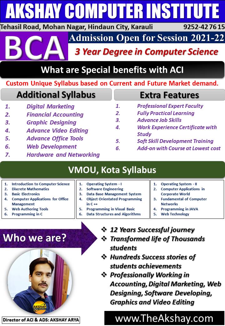 AkshayComputer9's tweet image. #Hindaun
#karuli
#BachelorofComputerApplications
#BCA
#Computer
#ComputerApplication
#ComputerCourse
#BCAOnline
#OnlineBCA
#BCAcourse
#ComputerInstitute
#Institute
#TrainingCenter
#akshaycomputerinstitute
#bestcourse
#Online
#OnlineEducation