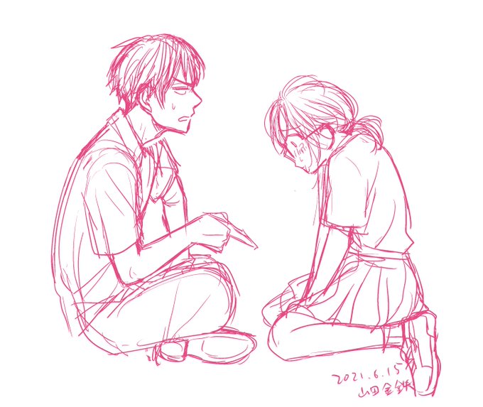 性擬態幼馴染の裏表紙にしようかと思ったけど女版若葉の見た目は漫画内で初登場にしたかったのでボツにしたラフ絵です 