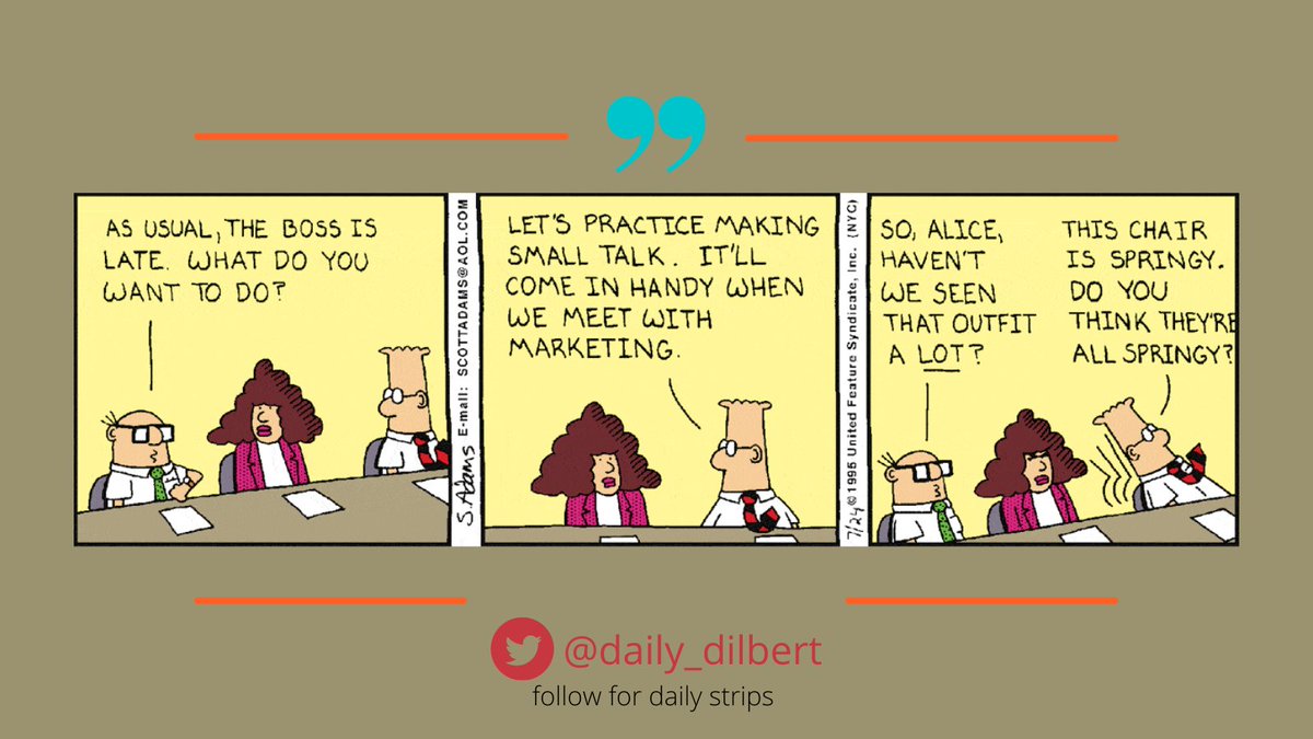 daily_dilbert's tweet photo. Me: "Small Talk"
You: "Small Talk"

#SmallTalk #Zoom #zoomclasscodes #zoomcodes #zoommeetings #marketingjobs #marketingtips #marketing101 #business #startup #entrepreneur  #Launch #techno  #dilbert https://t.co/rMp0ytHVmP