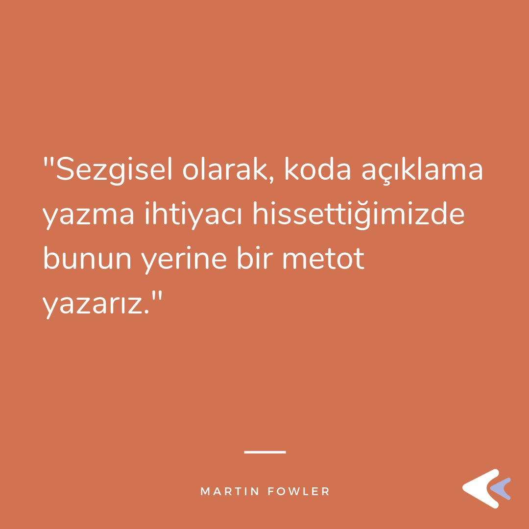 KartacaOfficial's tweet photo. Bir metot, yorumlanmış ancak kodun nasıl yapıldığından çok amacına göre adlandırılmış olan kodu içerir. Bunu bir grup satırda veya tek bir kod satırı kadar küçük bir satırda yapabiliriz.
#kartaca #yazılım #softwaredevelopment #developerquotes #developerinspiration https://t.co/x39T43I3UZ