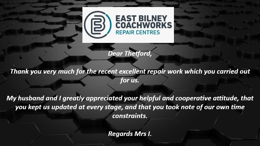 Congratulations Richard &amp; the Thetford Team for another letter of recommendation from a very happy customer! Great work!