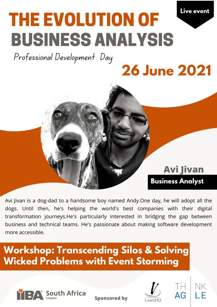 IIBASA's tweet photo. SAVE THE DATE: 26 JUNE 2021🔖

PERSONAL DEVELOPMENT DAY

Join Avi Jivan one of our amazing speakers as he will be sharing about “Transending Silos and solving wicked problems with event storming “.

Register today https://t.co/UUbQi4S4U9😎 https://t.co/4C3SyL908v
