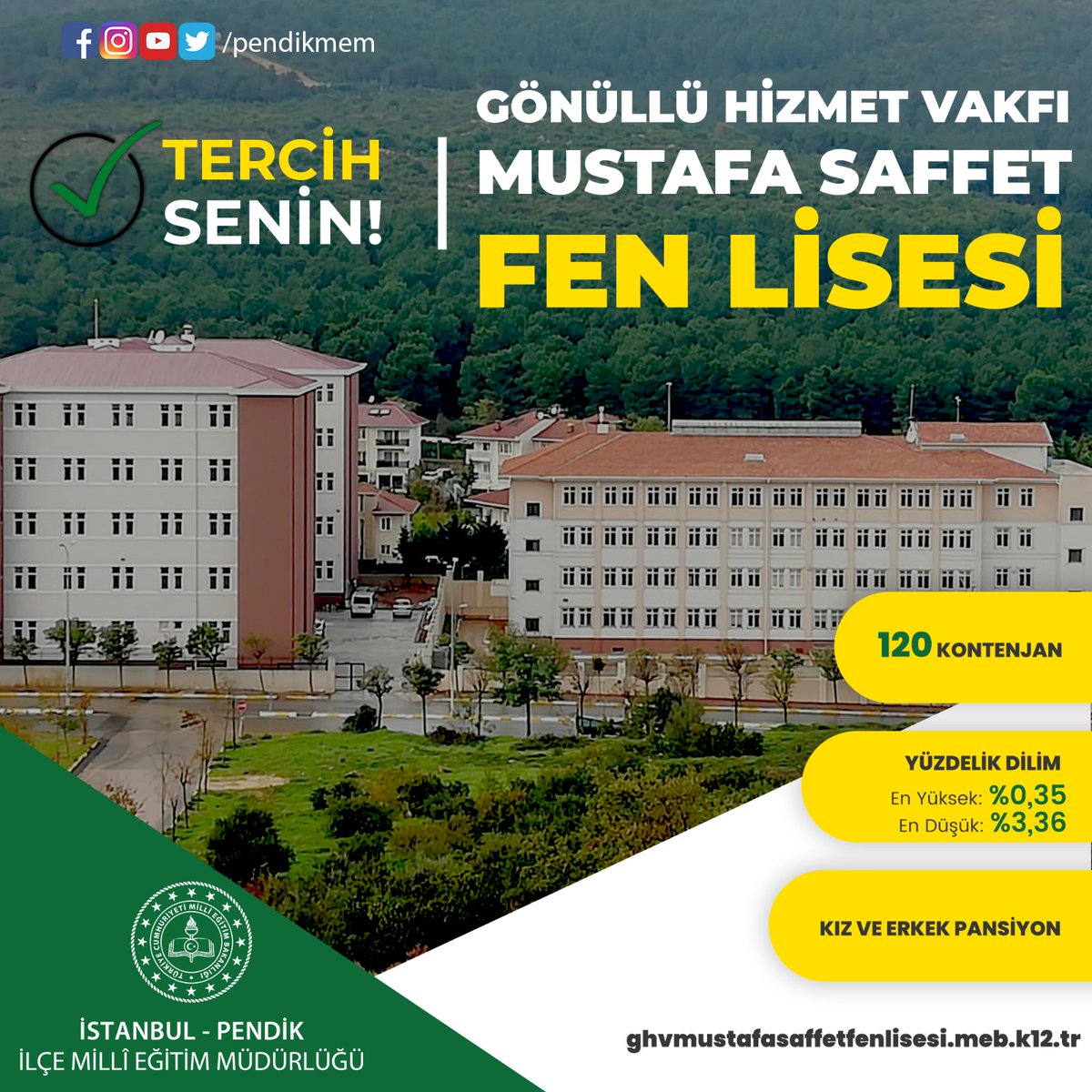ghv_fenlisesi's tweet photo. Yeni dönem öğrencilerimizi bekliyoruz🤗

🚸 Gönüllü Hizmet Vakfı Mustafa Saffet Fen Lisesi @ghv_fenlisesi

✅ 120 Kontenjan
💯 Yüzdelik Dilim %0.35 ↔️ %3.6
🏡 Kız Erkek Pansiyon

🖥 https://t.co/osdu39Yso2

#LGS2021 https://t.co/60gJp7eRul https://t.co/NtmsE1SxbJ