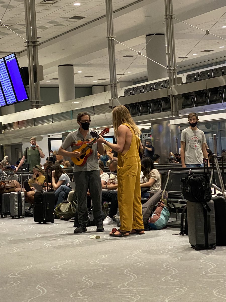 macboyzmom's tweet photo. Sharing music with passengers while we await news of our delayed @SouthwestAir flight in DEN. https://t.co/Foz63cA8kJ