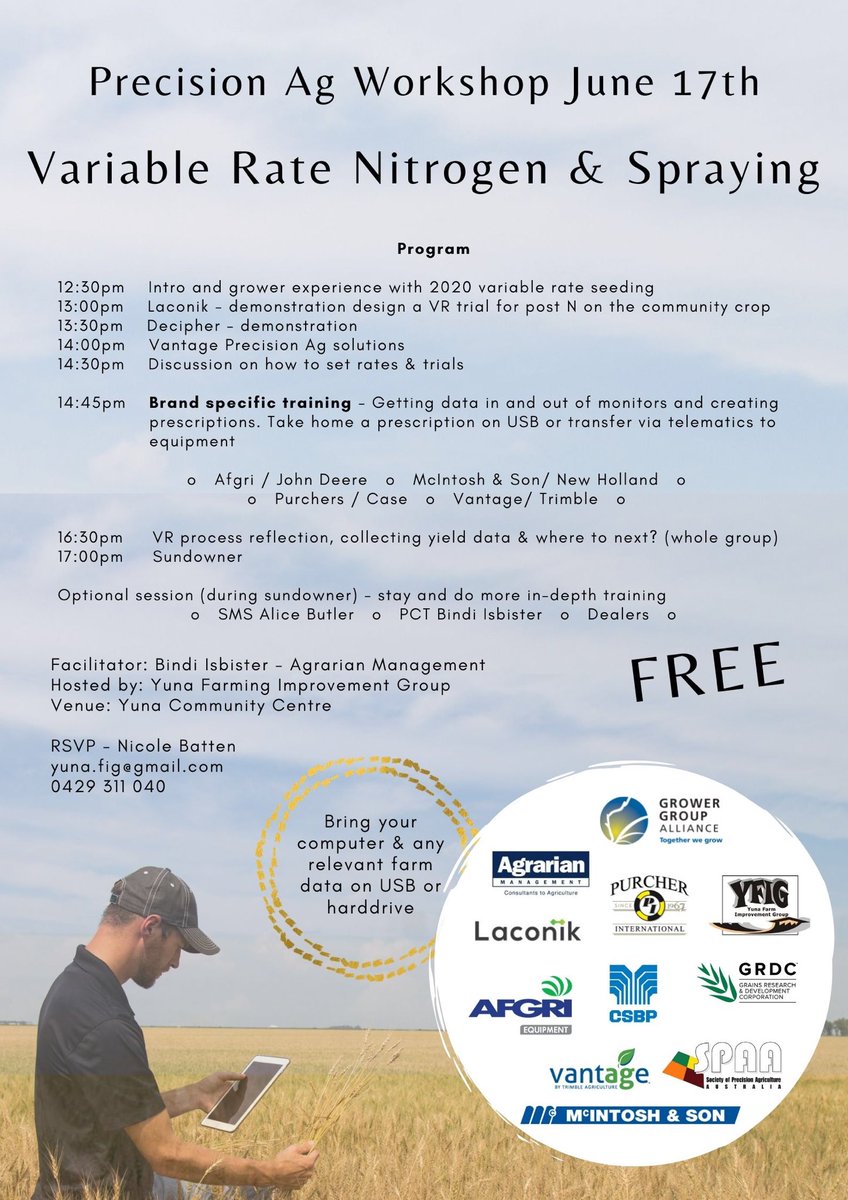 Bindi Isbister (@bindiisbister) on Twitter photo Now is the perfect time for variable rate nitrogen with limited supply and high prices. Come to the PA workshop at Yuna 17th June to have go with machinery dealers & experts on hand to help <a href="/theGRDC/">GRDC</a> <a href="/SPAA_Inc/">PrecisionAgAus(SPAA)</a> <a href="/GGA_WA/">Grower Group Alliance</a> <a href="/NicoleBatten2/">Nicole Batten</a> Now is the perfect time for variable rate nitrogen with limited supply and high prices. Come to the PA workshop at Yuna 17th June to have go with machinery dealers & experts on hand to help <a href="/theGRDC/">GRDC</a> <a href="/SPAA_Inc/">PrecisionAgAus(SPAA)</a> <a href="/GGA_WA/">Grower Group Alliance</a> <a href="/NicoleBatten2/">Nicole Batten</a> 