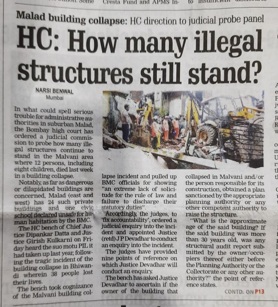 TMS190's tweet photo. Article in today's  FREE PRESS dated 15-06-2021. Will the authority  wake up. Number of illegal structures vare seen and brought  to the Notice of Kushore Yerme(D.O) &amp; Anil Anap (A.E),B&amp;F,H/East Ward. No action is happening  endangering  life and limb.@padale_abhijeet @GRVora https://t.co/L9U61OQckd
