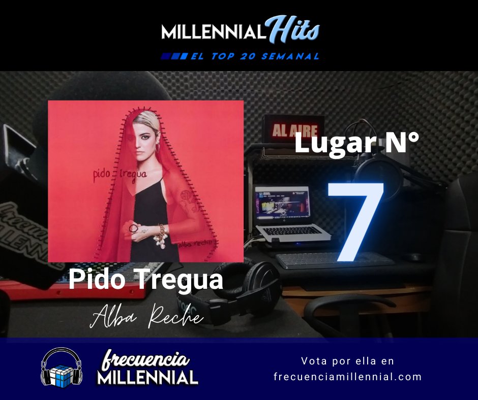 FmMillennial's tweet photo. Nos acercamos a la recta final del Top 20 de #MillennialHits. Y en las siguientes tres posiciones tenemos estas tres canciones:

6.- Dos Extraños En La Ciudad - @miriamrmusic_  (+3)
7.- Pido Tregua - @_albxreche (-1)
8.- Tu Nombre - @javyramirez  (-1) https://t.co/XvrBskSkvt