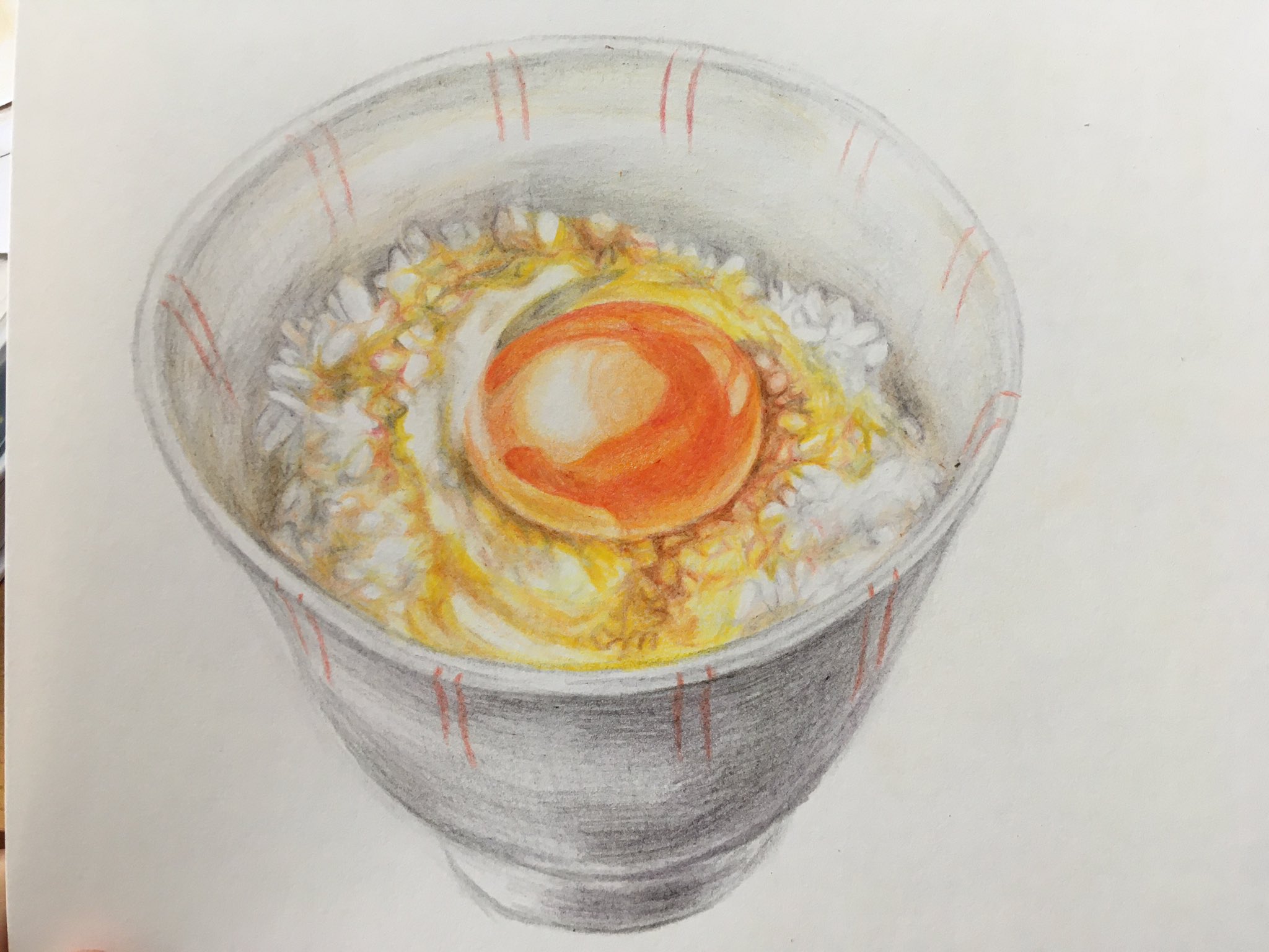 つかさ 丼が 歪んでる笑 卵はまあまあだと思う 卵描くの楽しいな イラスト 食べ物イラスト アナログイラスト 色鉛筆イラスト 卵かけご飯を食べて こめ T Co Lbzwcaljo1 Twitter