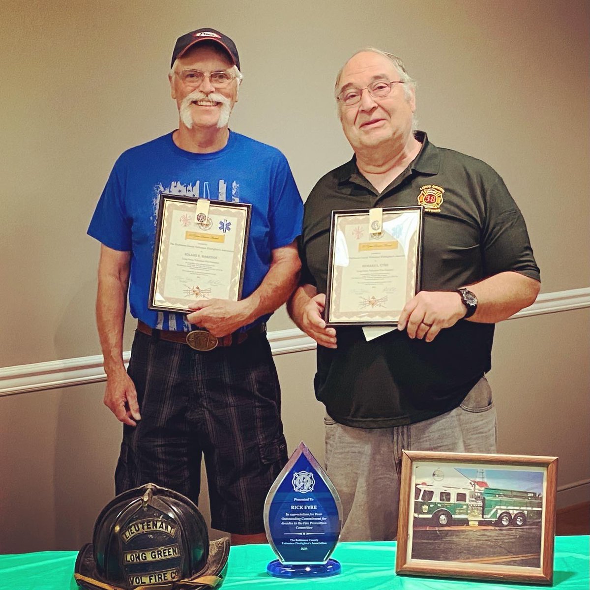 LGVFC's tweet photo. Tonight we had the opportunity to honor 2️⃣ of our members for their 5️⃣0️⃣ years of volunteer service to @LGVFC Thank you to @BaltCoVolFire for presenting the awards. Both Ron &amp; Rick have served in numerous rolls here at LGVFC both rising to the highest level of Captain. @MdSFA https://t.co/7mjc3Sg3yC