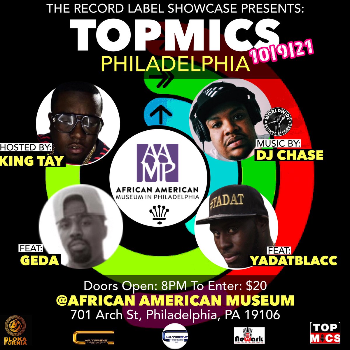 TOPMICS's tweet photo. PRESENTS:
TOPMICS TOUR in PHILLY
OCTOBER 9th, 2021

Featuring:
@geda_lom 
@yadatblacc 

Doors Open: 8PM To Enter: $20
AFRICAN AMERICAN MUSEUM 
701 Arch St, Philadelphia, PA 19106 https://t.co/bhojPEfLTz