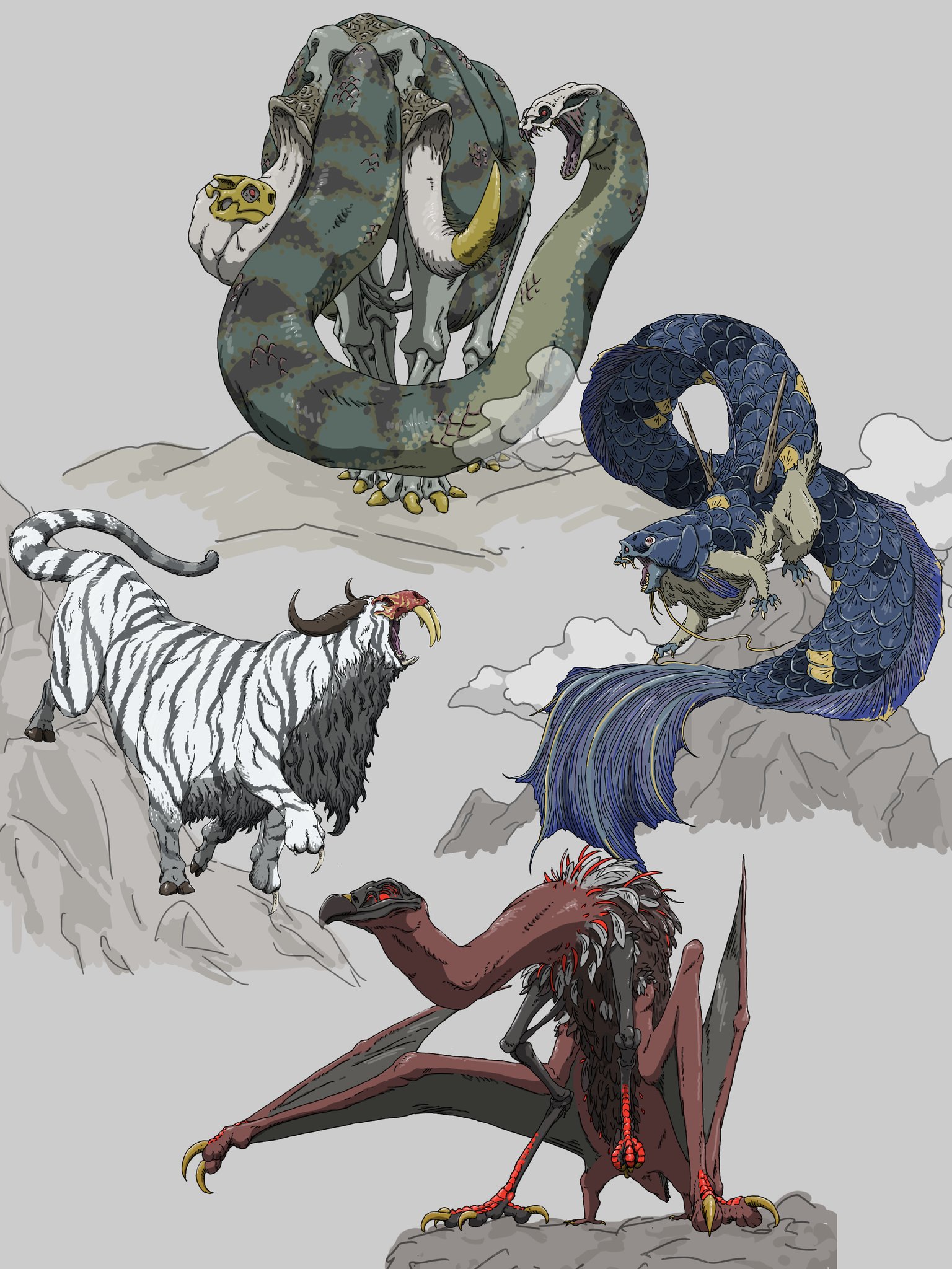 餅餠 骨キメラ 人外が好きな一次創作者フォロー祭 色んな生物のキメラに骨を足したものばかり描いてます T Co Pj7jgw23x7 Twitter