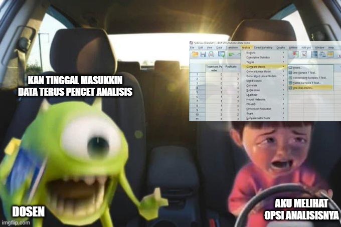 Random_P8's tweet image. Image of a lecturer demanding a college student to understand SPSS from one single lecture throughout the entire semester.