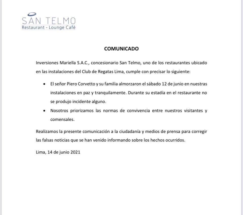 MilagrosLeivaG's tweet photo. Corvetto no fue acosado en él Regatas. Aquí la aclaración del restaurante en el que almorzó. Cuál es la estrategia ahora?? 👇👇👇👇👇👇 https://t.co/5tdXaoJR4l