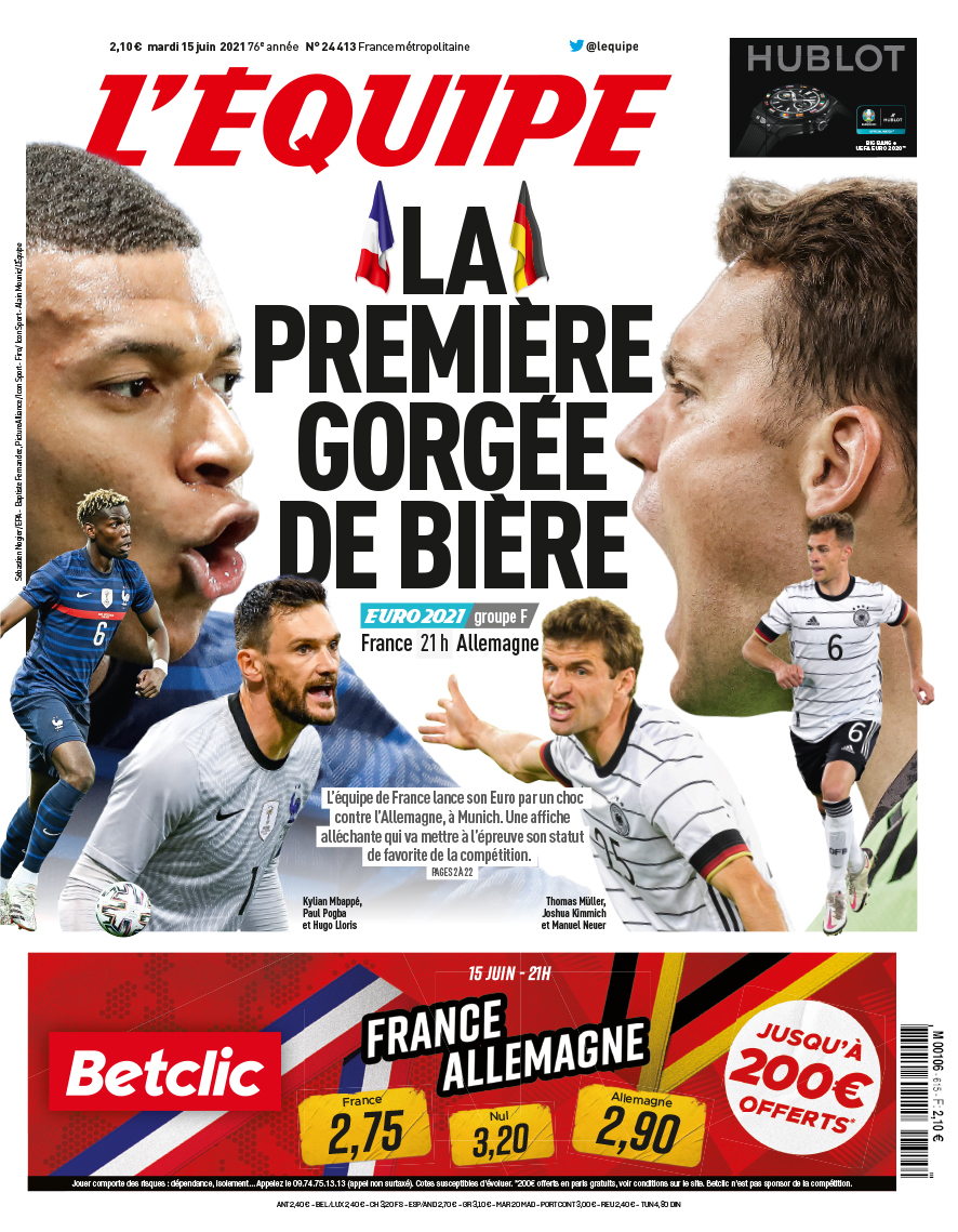 lequipe's tweet photo. La une du journal L'Equipe de ce mardi 15 juin : https://t.co/hbbECQIh4P https://t.co/jVlAXVmjjk