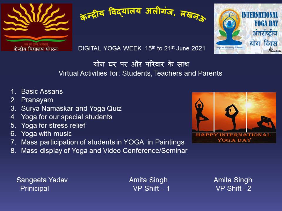 Let's together take our legacy of #Yoga forward by celebrating 7th International Yoga Day in the form of 7 days program of Yoga week.
@DeputyKvs <a href="/KVS_HQ/">Kendriya Vidyalaya Sangathan</a> <a href="/dkdwivedi63/">D K Dwivedi</a> <a href="/DDNational/">Doordarshan National दूरदर्शन नेशनल</a>