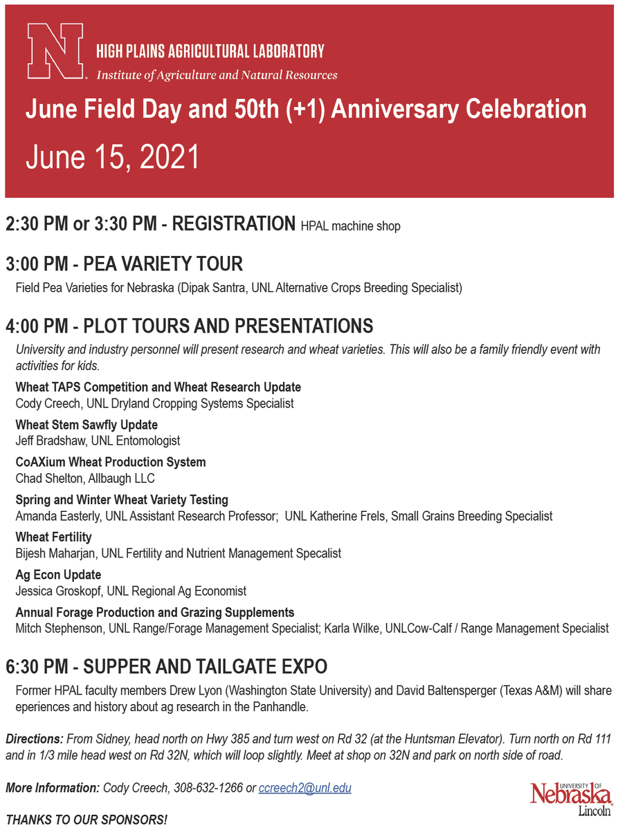 HPAL 50th Anniversary Celebration and field day is on Tuesday (6/15). Drew Lyon and David Baltensperger will be on hand to share their perspective on HPAL.