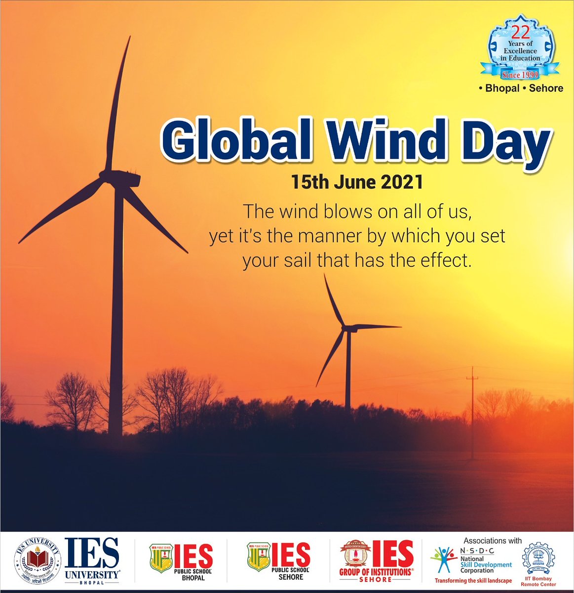 IESuniversity's tweet photo. On the occasion of Global Wind Day, let us learn from wind to never underestimate anything in life.
#windenergy
#IES_University
#LeadingUniversityInMP
#EmergingUniversityoftheyear
#Best_University_Of_Central_India https://t.co/2xOmLOaFc4