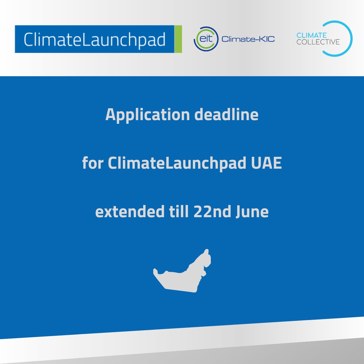 CCollectiveNet's tweet photo. Apply to @ClimateLaunch #UAE with your #green idea before 22nd June and be a part of the world's leading green #business #ideas competition: https://t.co/yeVDZBBdbX!

@ClimateKIC

#ClimateCollectiveFoundation #ClimateLaunchpad #ClimateKIC #GreenBusiness #Dubai https://t.co/HoExFG72Yq