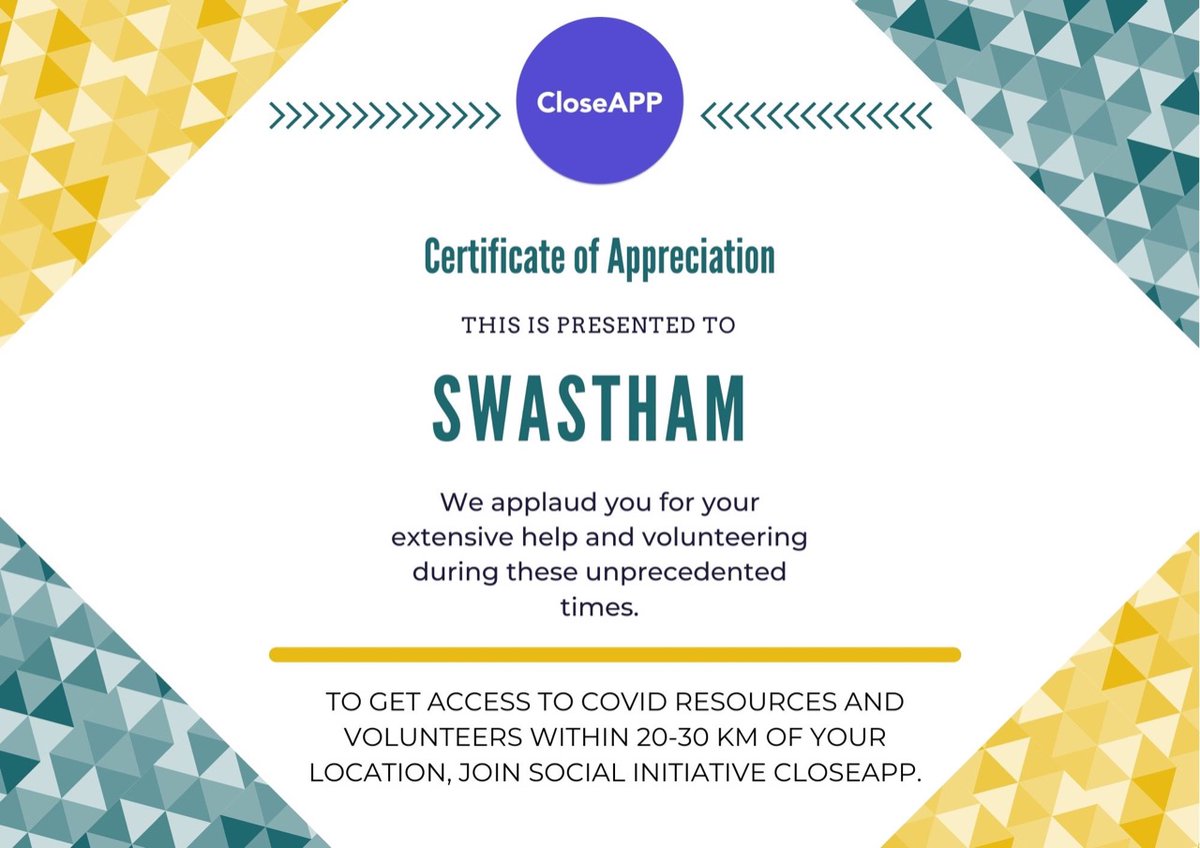 shuruindia's tweet photo. We applaud @swasthamhc for your remarkable efforts. Please accept this certificate as a recognition of our gratitude towards you. Also,tag your friends in the comments who have contributed their services to help  the society during covid times.
Share it with your community! https://t.co/p8sfcTl5jn