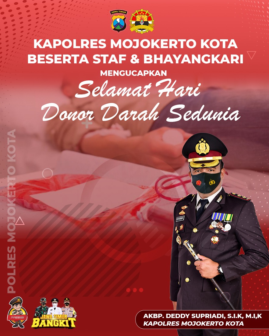 binamitramoka's tweet photo. Kapolres Mojokerto Kota Beserta Staf Dan Bhayangkari Mengucapkan Selamat Hari Donor Darah Sedunia.

#HariDonorDarahNasional
#DonorDarah
#PMI
#PolresMojokertoKota
#KotaMojokerto https://t.co/YAH8tBTIXu