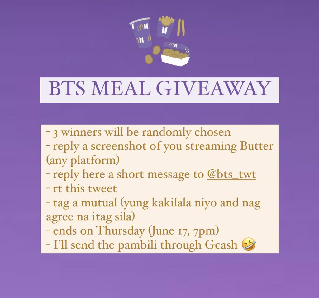 D_anpanman's tweet photo. BTS meal giveaway~ 
Mechanics below

Photo creds: Thanks, Jungwon 🤣 https://t.co/wTdUd8r6uE