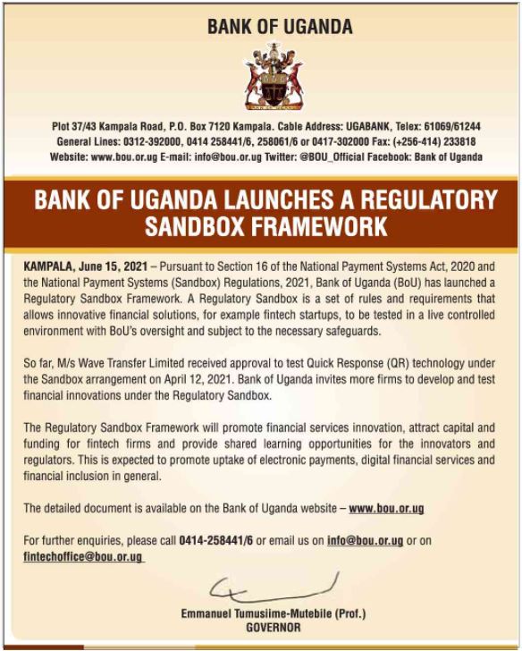 mumakeith's tweet image. &quot;@BOU_Official invites more firms to develop and test financial innovations under the Regulatory Sandbox&quot;