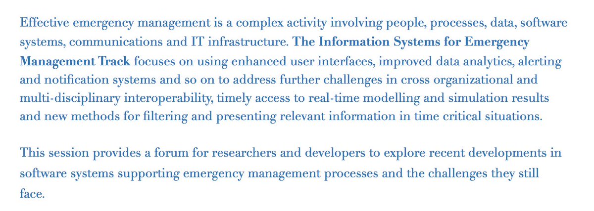 iscramAP's tweet photo. Please see https://t.co/eS98GVj0EH for more details on the Information Systems for Emergency Management track. 

#iscram #iscramAP #informationsystems #emergencymanagement #conference https://t.co/kZ3HAt1MCP