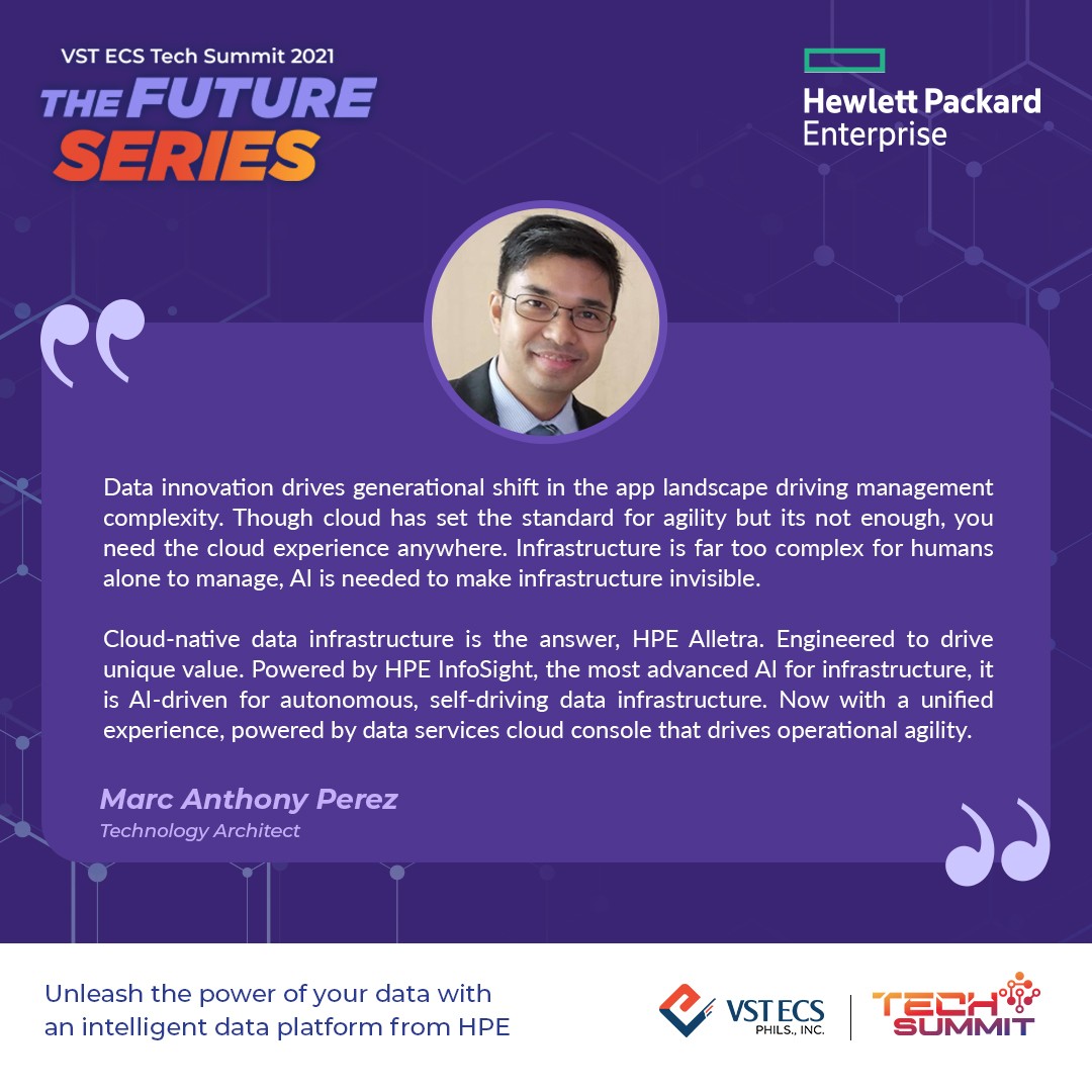 vstecs's tweet image. Thank you Mr. Marc Anthony Perez for sharing with us how to unleash the power of your data with an intelligent data platform. 

#TransformationGuide #TechSummit2021 #VSTECS