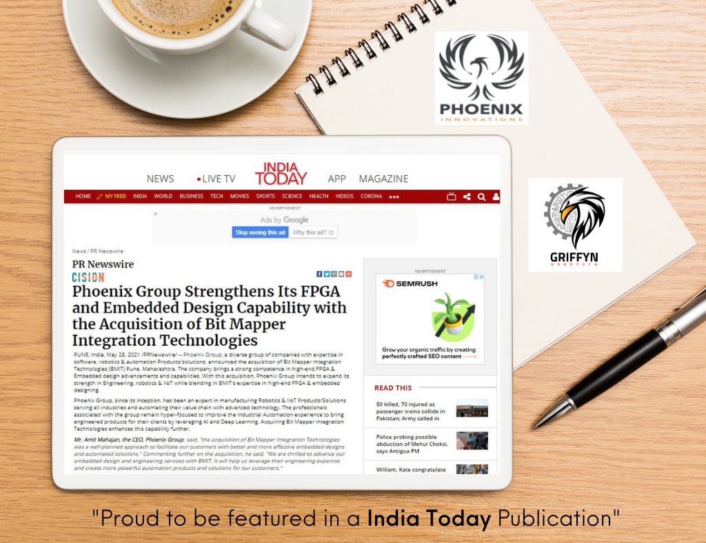 GriffynRobotech's tweet photo. #Phoenix Group Strengthens Its FPGA and #Embedded Design #Capability with the #Acquisition of Bit Mapper Integration #Technologies.
Thank you India Today This Week for featuring us
Get info : https://t.co/LfGmO36vCS
@IndiaToday
@manjula_nairr
@ameyakandalkar
@SweetyNimje https://t.co/h7GE8cOAvD