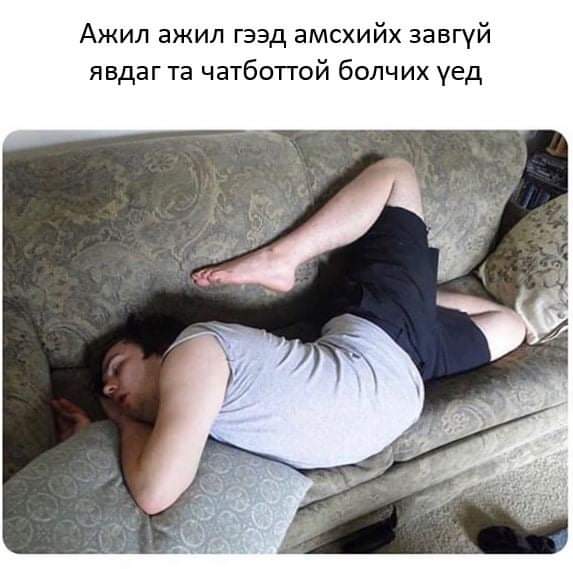 chatbot_mn's tweet photo. Чатботтой ажлаа даатгаад унтаж буй та https://t.co/Zwki29pCI6