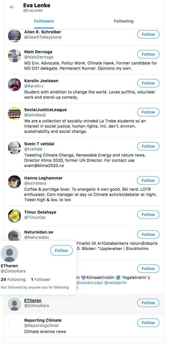 Svein T veitdal see potential at once, he is follower number 6 for Eva.Same as Greta is 10th follower of Janine (see above in thread).Eva's 2n follower EThoren follows has only 1 follower - Eva.