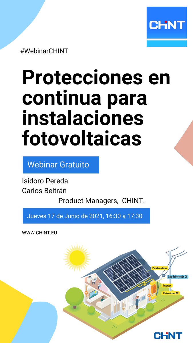 📰 Webinar CHINT
📅 El próximo jueves, día 17 de Junio
⏰ De 16:30h a 17:30h 

En colaboración con <a href="/APIEM/">APIEM</a>, tendrá lugar un webinar sobre protecciones en continua para instalaciones fotovoltaicas.

 Inscríbete aquí ->  apiem.org/index.php?opti…

#Webinar #fotovoltaica #electricidad
