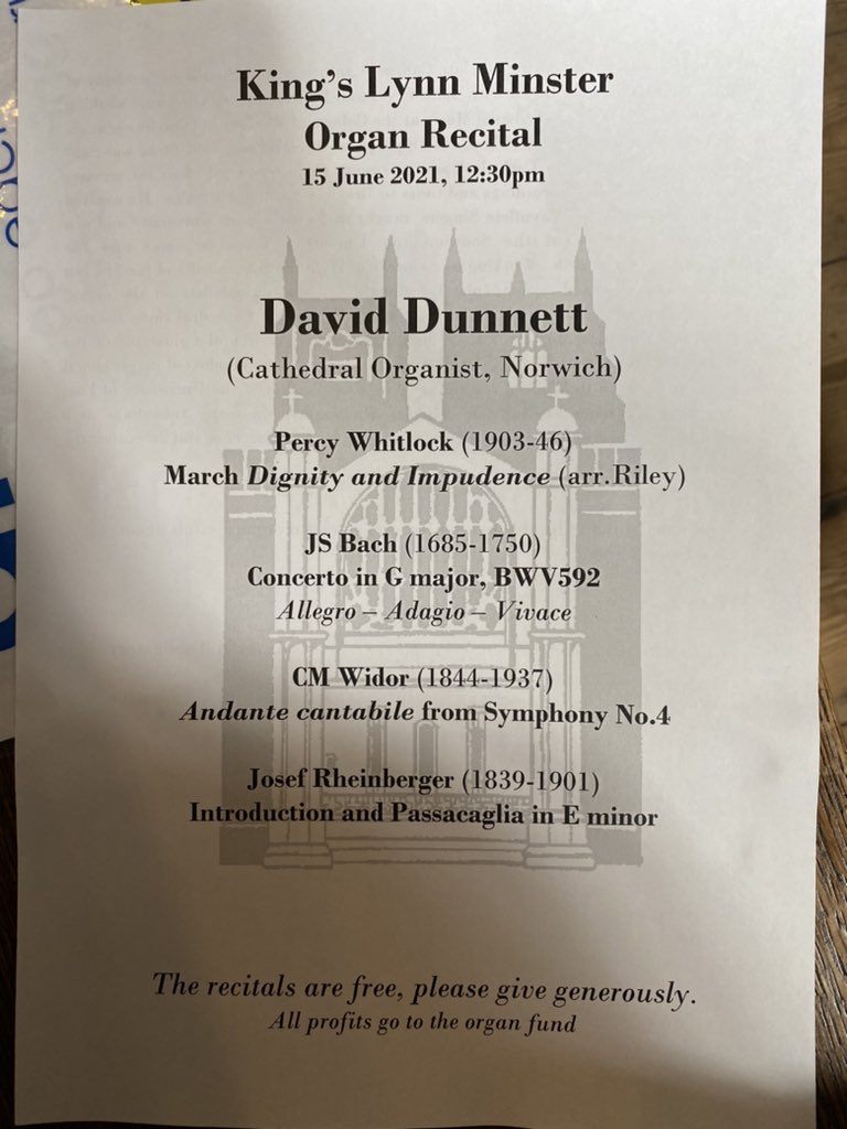 Here to hear my old boss play, and looking forward to playing here myself in a couple of weeks <a href="/KingsLynnMinstr/">King's Lynn Minster</a>