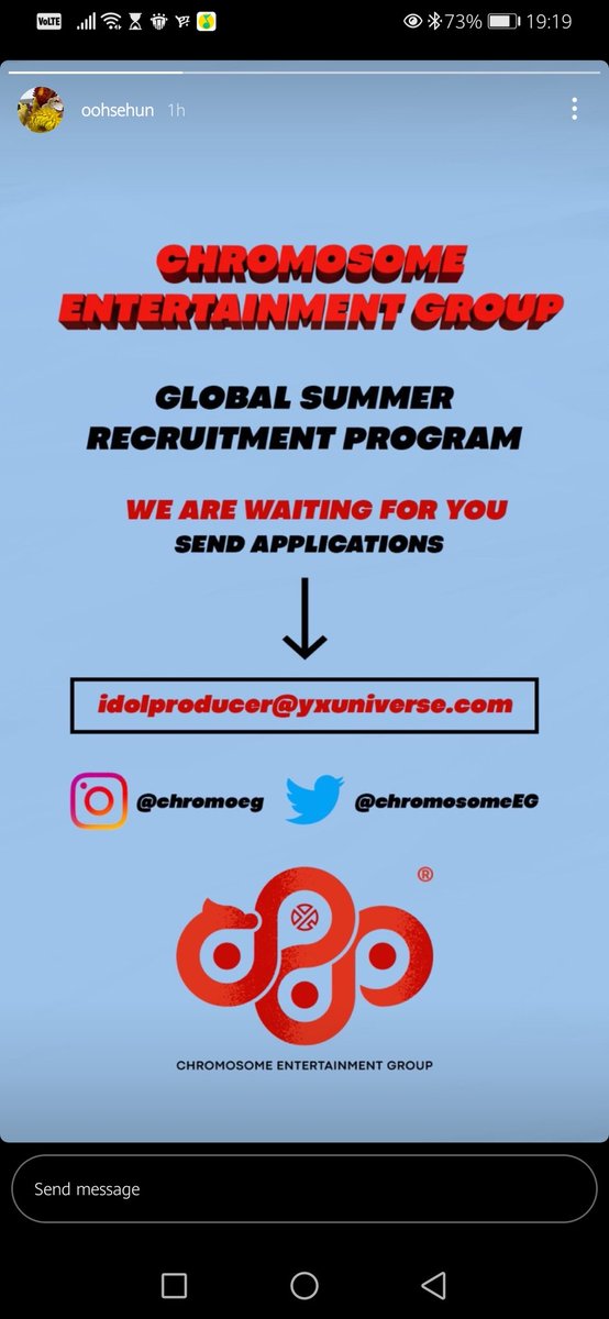 youngstars710's tweet photo. 210615 Sehun updated his Instagram story with @ChromosomeEG global summer recruitment program info

#layzhang @layzhang #zhangyixing https://t.co/a3N8G9ziY3