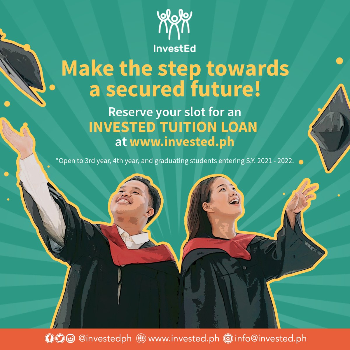 investedph's tweet photo. Class of 2022? 2021? Claim it! Whether it's your final semester or final years in college, InvestEd is here to help you graduate without the worries!

Apply early for an affordable and convenient COLLEGE TUITION LOAN at https://t.co/cDjaGOsn37! https://t.co/iDftkL3SfZ